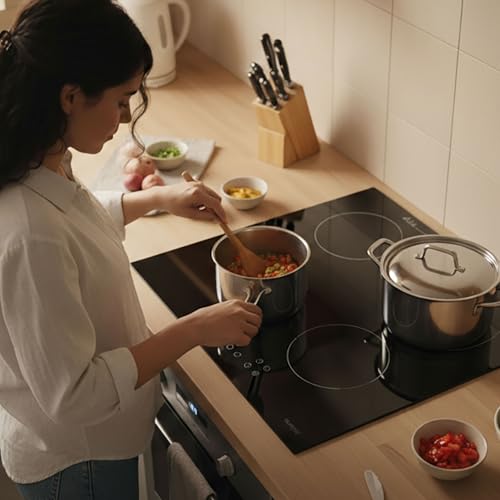 EUROGAR Parrilla eléctrica de inducción 4 zonas de calentamiento 220V, Potencia 7000W, Panel táctil con 9 y 8 niveles de temperatura, Temporizador, Bloqueo para niños, Luz LED | EUPIV4
