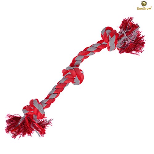 2 Twisted Triple Knotted Rope Bone for Dogs (20") by SunGrow - Heavy Duty Cotton - Brightly Colored Chew Play Toys, Suitable for even Medium & Large Breed Dogs : Cleans Pup's Teeth as they play