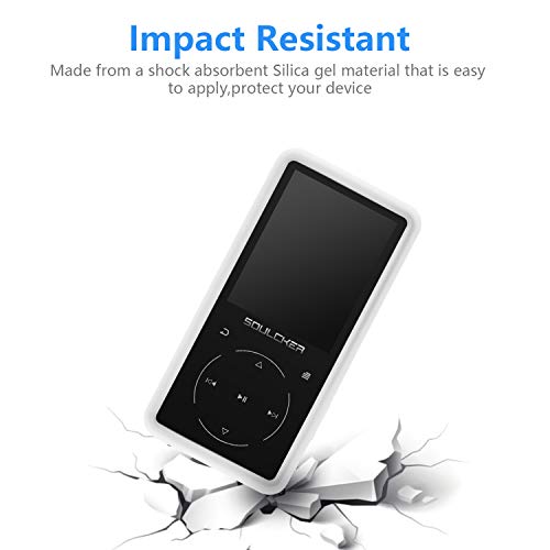 Fromsky Case for Soulcker D16 MP3 Player, Silicone Protective Cover Case with Tempered Glass Screen Film Screen Protector (White)