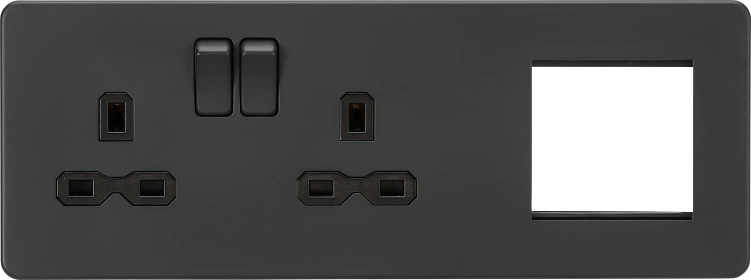 Screwless 13A 2G DP Socket + 2G Modular Combination Plate - Anthracite