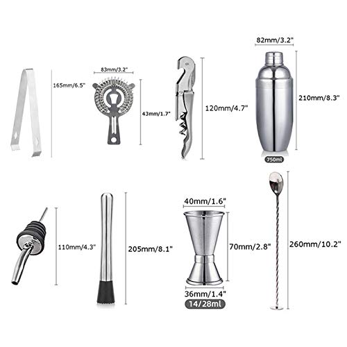 Cocktail-Shaker, 12-teiliges Bar-Werkzeug-Set, 750 ml, Cocktail-Shaker aus Edelstahl, für Barkeeper, Weinmischer… – Bild 3