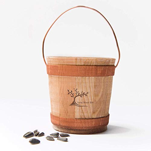 LakeWoodGift Includes Suet Country Barn Best Homemade Hanging Bird Suet Feeder Includes Suet and Wooden Seed Bucket for Wild Birds garden lover seed bucket outdoor good quality eucalyptus wood - Thumbnail 5
