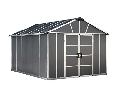 Palram - Canopia Yukon Outdoor Storage Shed 11' x 13' Gray for Backyard, Patio,…