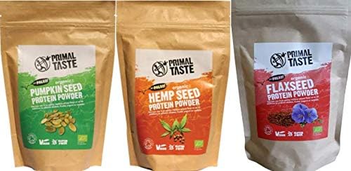 Sale! Organic Protein Powders by Primal Taste - 3x350g (Pumpkin,Hemp, Flax), Vegan, Cultivated in EU