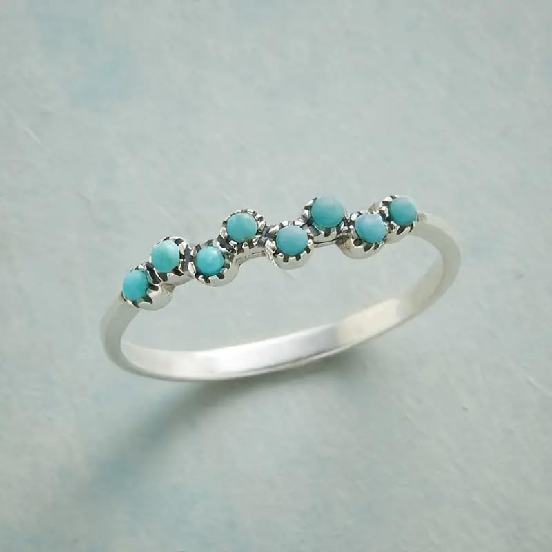 ZDIFDIC Vintage 925 Sterling Silver Turquoise Stackable Ring for Women - Bohemian Promise Band, Everyday Comfort, Sizes 6-10