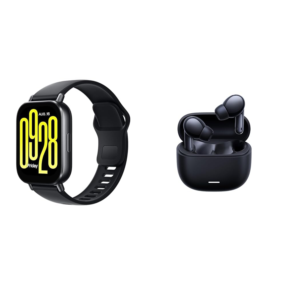 Xiaomi Smartwatch, Redmi Watch 5 Active, 2 Inch Large Screen Display, 18 Day Long Battery Life, 24 Hour Heart Rate Monitoring, Alexa Compatible, Midnight Black + Wireless Earphones, Redmi buds 6 Lite