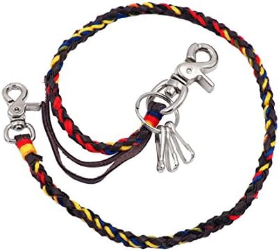 Uniqsum Vivid Cords Braided Leather wallet chain Swivel Trigger snap Biker Punk Key chain (Vivid Brown)