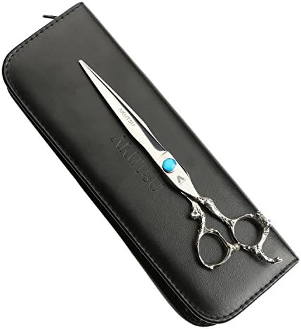AKUTSU Professional Razor Edge 7" Silver Dog Pet Grooming Scissors / Shears Japanese Stainless Steel - With Rhinestone Adjustment Screw