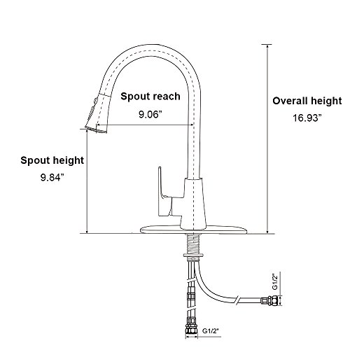 VALISY Lead-Free Commercial Stainless Steel High-Arch Brushed Nickel Single Handle Pull Down Sprayer Kitchen Sink Faucets, Kitchen Faucet with Deck Plate