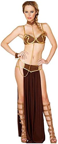 EUSHOP Womens Sexy Princess Leia Slave Costume Halloween Cosplay Fancy Uniforms Miss Manners Costume Adult Lady Uniform Set Gold,XL