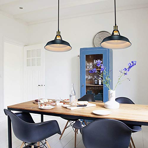 Salking Metal Industrial Pendant Light, Vintage Barn Hanging Lamp, Modern Iron Pendant Lighting, Oil Rubbed Black Finish, Ceiling Light/Dining Room Lamp - 3 Pack - Thumbnail 2