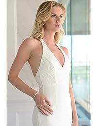 Mariell - Pulsera de tenis chapada en platino con circonitas cúbicas en forma de perlas para novias, bodas y graduaciones