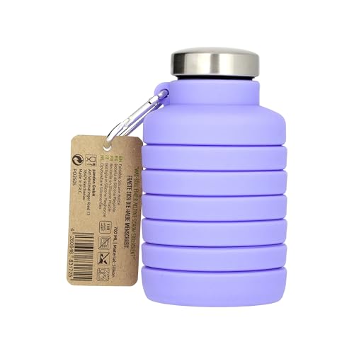 pandoo 700ml Collapsible Silicone Bottle - BPA Free, Leak Proof and Reusable - Lightweight Sports Water Bottle for Outdoor, Travel, Fitness - Black & Lilac