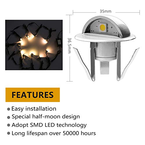 QACA 20 Pack LED Stair Lights Kit Low Voltage Landscape Lights Waterproof IP65 Outdoor 1-2/5" Recessed Wood LED Deck Lighting Yard Garden Patio Step Landscape Pathway Decor Lamps, Warm White - Thumbnail 5