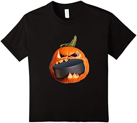 Kids Halloween Hockey Pumpkin Eating a Puck T-Shirt 4 Black