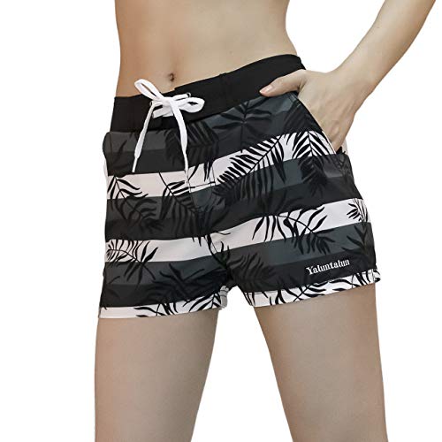 Yaluntalun Women Board Shorts Swimwear Trunks Sports Quick Dry Swim Bottom with Inner Liner Black Grey