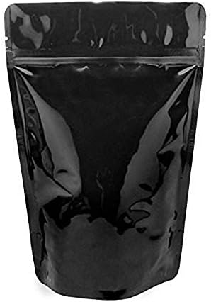 Shiny Black Food Pouch Zip Lock Stand Up Zipper Recycled Food Bag 12 ounce - FDA and USDA Food Compliant (50 Pack)