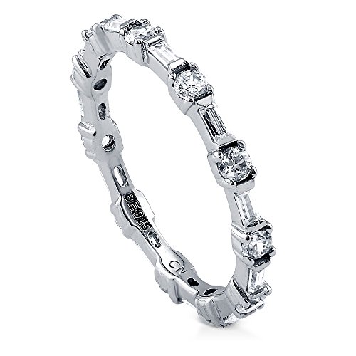 BERRICLE Rhodium Plated Sterling Silver Cubic Zirconia CZ Anniversary Eternity Band Ring Size 4