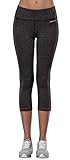 Women's Activewear Yoga Pants High Rise Slim Fit Tights Cropped Capris,Large / 12/14,Black Grey
