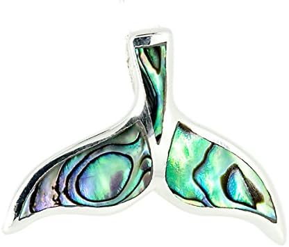 NEW ZEALAND PAUA STERLING SILVER WHALE TAIL PENDANT