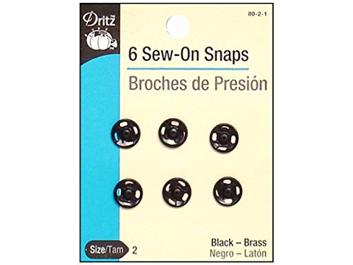 Dritz 80-2-1 Sew-On Snaps, Black, Size 2 6-Count