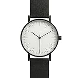 BIJOUONE B001 Black Leather Stainless Steel Swiss Quartz Analog Unisex Watch, Matte Black Case