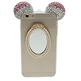 HuaYang Cute Crystal Mouse Ears Pearls Mirror Soft Case Cover For iPhone 6/6s Plus 5.5 Pink