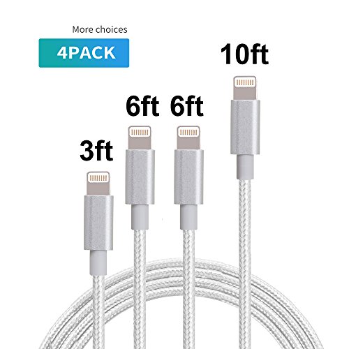 YRGYRJMISN iPhone Cable Extra long iPhone Charging Cord,Data Sync,4Pack [3FT 6FT 6FT 10FT] Nylon Braided to USB Charger for iPhone X/8/8 Plus/7/7 Plus/6/6s Plus/5s/5 and iPad etc. (silver) - Thumbnail 7