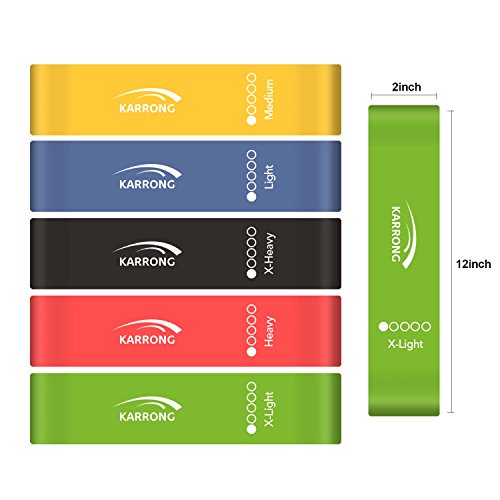Karrong Resistance Bands Exercise Loop Band, 12-inch Workout Bands for Home Fitness, Stretching, Physical Therapy and Morewith Instruction Manual & Carry Bag, Set of 5