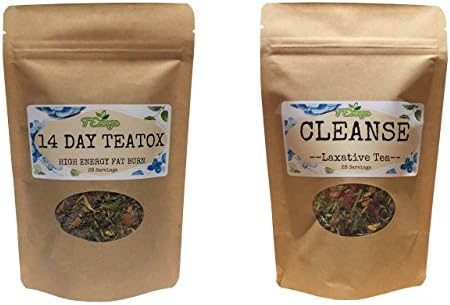 FREE CLEANSE with 14 DAY DETOX Teatox - Colon cleansing Weight loss & Fat loss tea, Natural tea blend - Reduce cravings, bloating, puffiness - 100% Risk Free Return guarantee