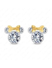 Gemstar Jewellery - Pendientes de plata de ley 925 bañados en oro de 14 quilates, diseño de Minnie Mouse, color blanco