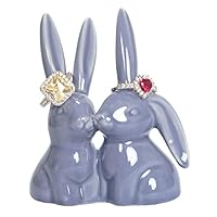 Beth Marie Luxury Boutique Bunny Rabbit Ring Holder, Purple Ceramic Engagement & Wedding Ring Holder, Measures 2.75" Wx3.25 Hx1.75 D