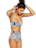 Bluetime Women's Halter Geometric Print High Waisted Bikini Swimsuits