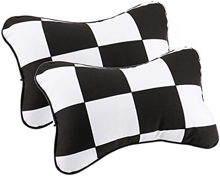 2pcs Black Checkered Checkerboard Pattern Polyester Mats Neck Headrest Pillow For MINI COOPER S Clubman Countryman R55 R56 R57 R60 R61 F55 F56