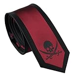 Coachella Ties Skull Pattern Necktie Bordered Skinny Tie Silver and Burgundy (Burgundy)