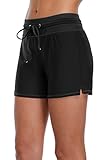 Sociala Stretch Board Shorts for Women Swim High Waisted Swim Shorts Black XL
