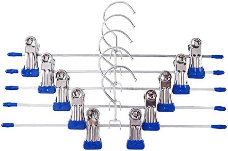 Daixers 5Pcs Metal Slacks Pants and Skirt Hanger chrome with Non-slip 2-Adjustable Clips Blue