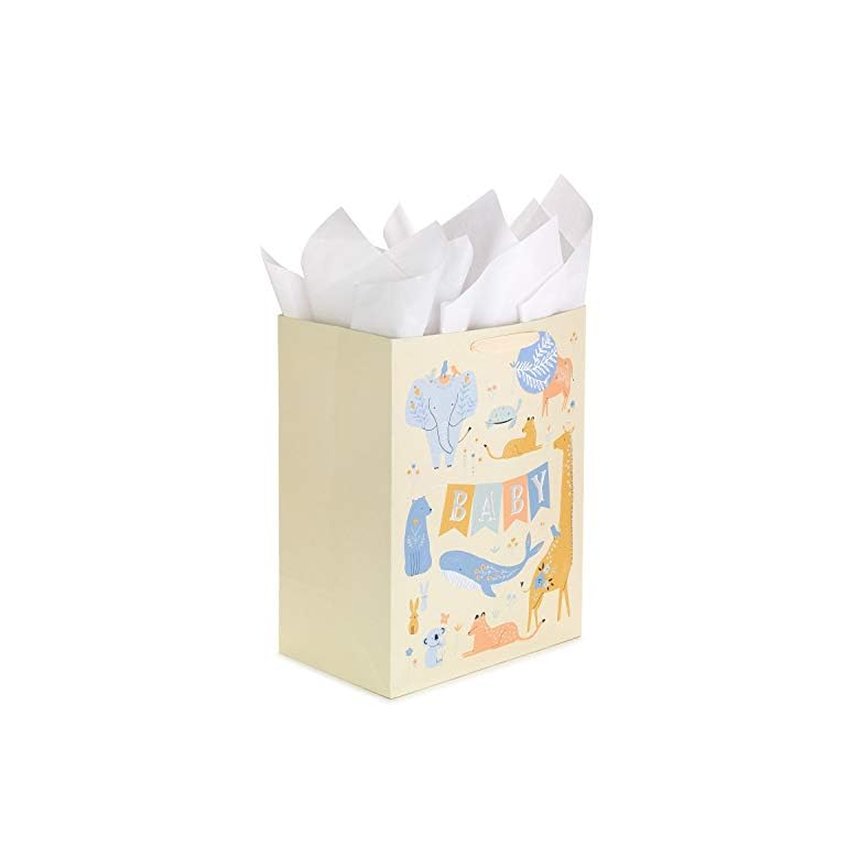 Hallmark 17″ Extra Large Baby Gift Bag with Tissue Paper (Yellow with Giraffe, Koala, Elephant, Whale, Turtle) for Baby Showers, Moms-to-Be, Gender Reveal Parties