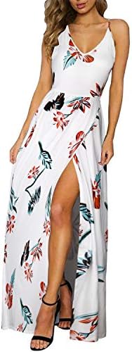 ULTRANICE Womens Summer Floral Adjustable Spaghetti Strap Tie Back Maxi Dress Split