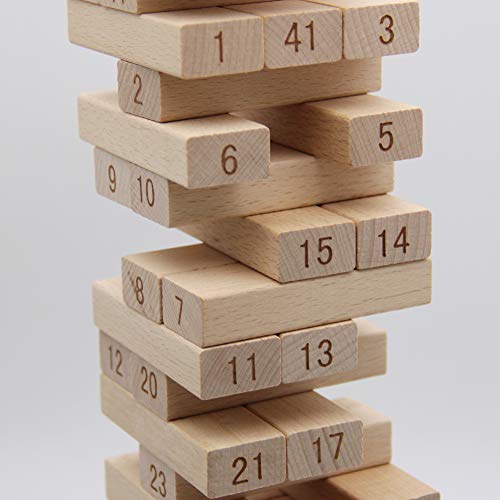MorTime 51Pcs Timber Tower Wood Block Stacking Game - Number Match Playset
