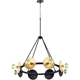 Cyan Design 10980 Artemis Chandelier, 8-Light 480 Total Watts, Noir and Gold Leaf