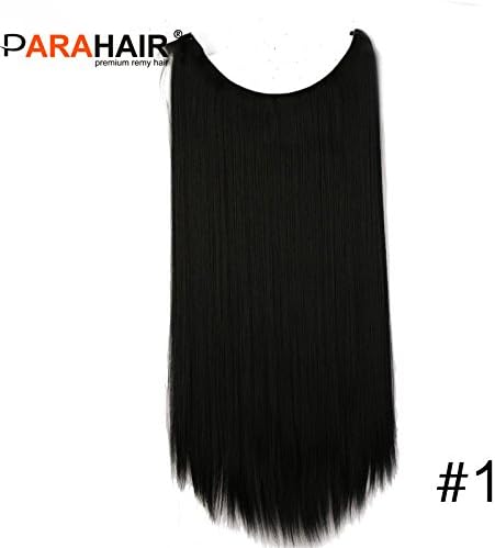 PARAHAIR Secret Halo Hair Extensions Headband Full Head Straight Invisible Wire Hairpieces for Women No Clips Synthetic Hair 22'' Jet Black(#1)
