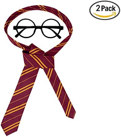 MYKEY For Harry Poter Cosplay Glasses and Golden Striped Neck Tie Costume Accessories for Halloween