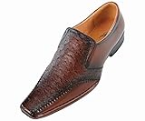 Amali Mens Brown Classic Slip On Square Toe Smooth Dress Shoe with Ostrich Quill Print Vamp: Style 2859 Brown-065
