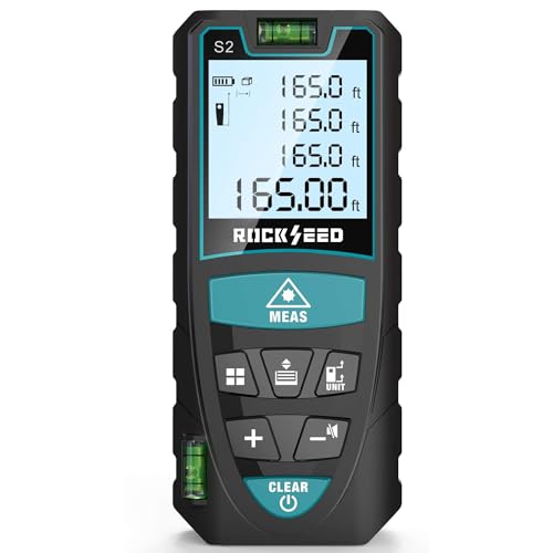 Laser-Entferungsmesser 100M,RockSeed Digitaler Lasermessgerät mit 2 Blasenebenen,Tragbarer Lasermessgerät M/In/Ft Einheit Hintergrundbeleuchtetes LCD 
