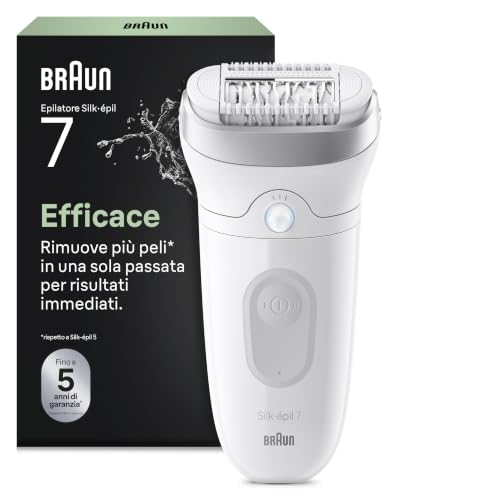 Braun Silk-Épil 7 Epilatore Elettrico Donna con Testina Ampia per Una Facile Rimozione dei Peli, Rasoio Elettrico Donna, Wet & Dry, Pelle Liscia a Lungo, 7-011, Argento