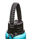 WaterFit Paracord Carrier Strap Cord with Safety Ring and Carabiner for 12-Ounce to 64-Ounce Wide Mouth Water Bottles, Black Speckled