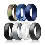 Egnaro Silicone Wedding Rings,Wedding Bands For Men,Size 8 to 12,7 Rings Pack -Black,White,Army Camo,Arctic Camo,Deep Grey,Light Grey,Silver,Blue,Dark Blue