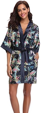 Sunnyhu Women's Floral Satin Kimono Robe(XL, Floral-2)