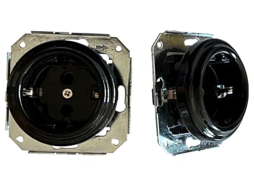Unterputzter schwarzer Porzellansockel, 16 A, 250 V, ohne Rahmen. Ideal für moderne Installationen, kombiniert Funktionalität und Eleganz und fügt sich leicht in jedes zeitgenössische Ambiente ein.